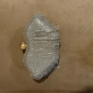 Silver Beaded Clutch with Pearl Accent